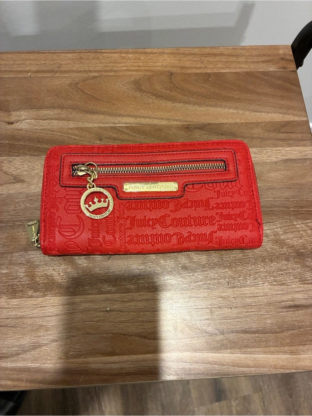 Juicy Couture Red Embossed Zip-Around Wallet with Gold Accent